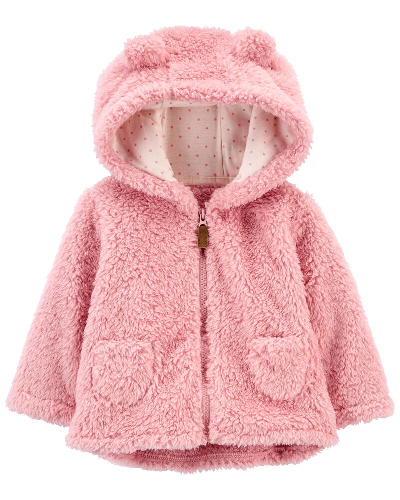 NWT Carters Infant Girl Sherpa Fleece Mouse Zip Hoodie Jacket Pink 6 or 9 Month